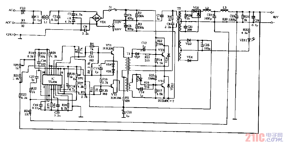 48v3a开关电源电路图