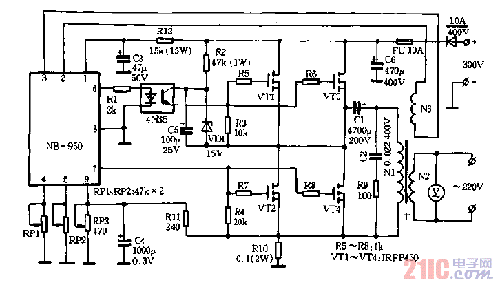 300v1000w逆變器電路圖